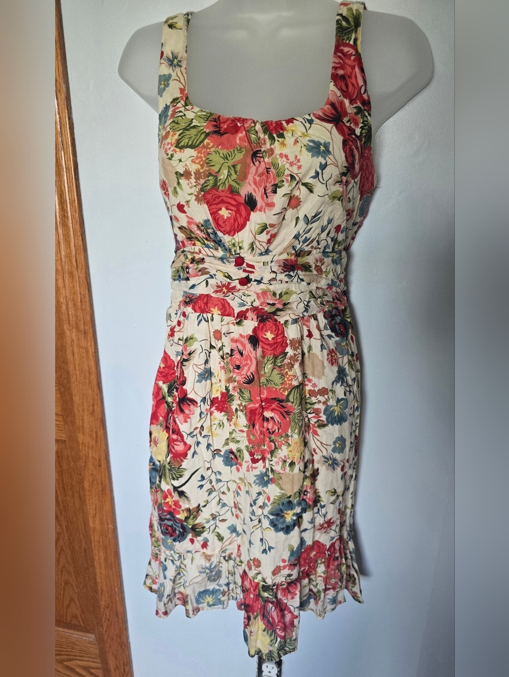 Angie Womans Floral Dress Size Large, Tie Back, Boho Square Neck